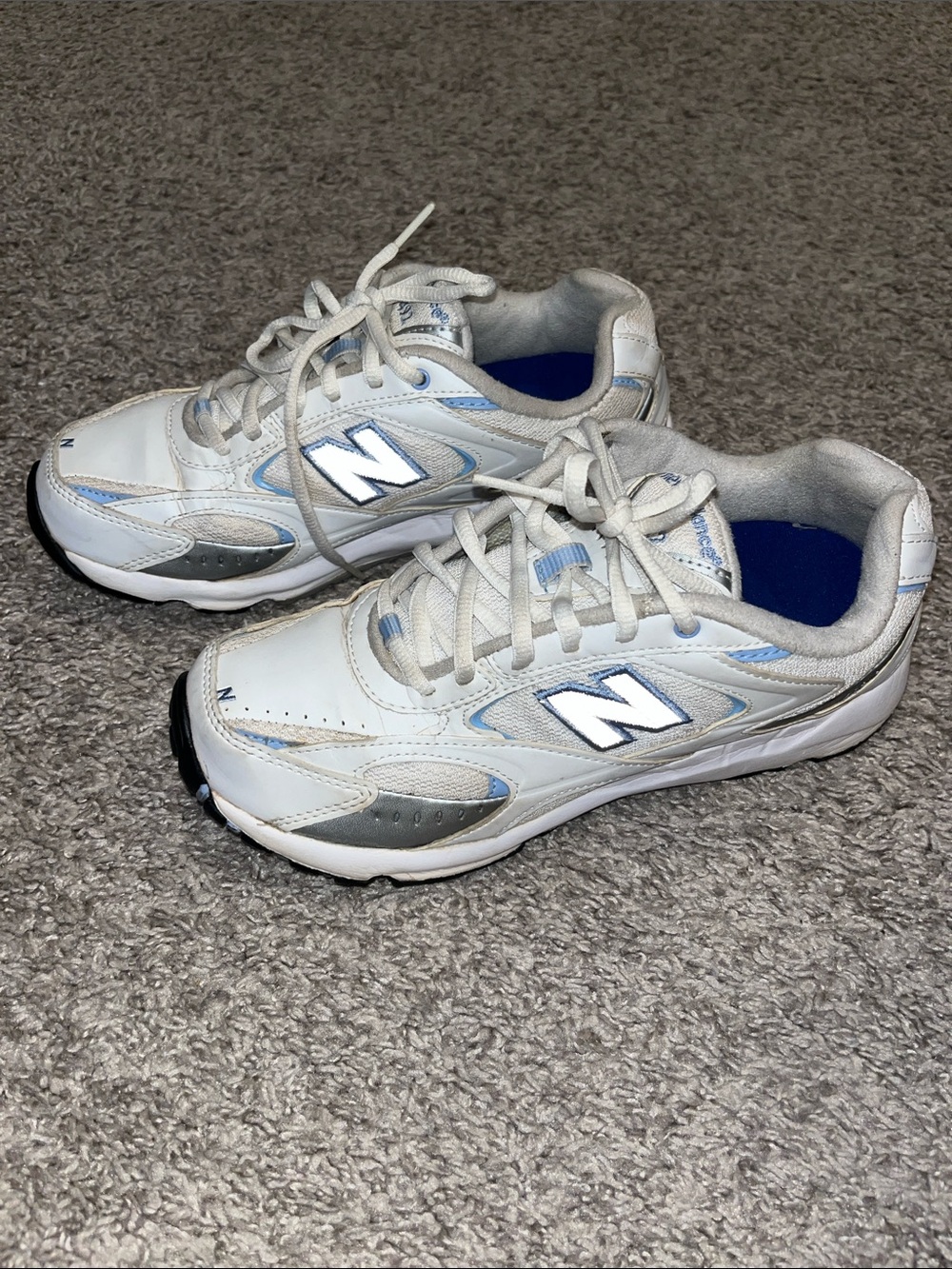 New Balance White & Light Blue Sneakers